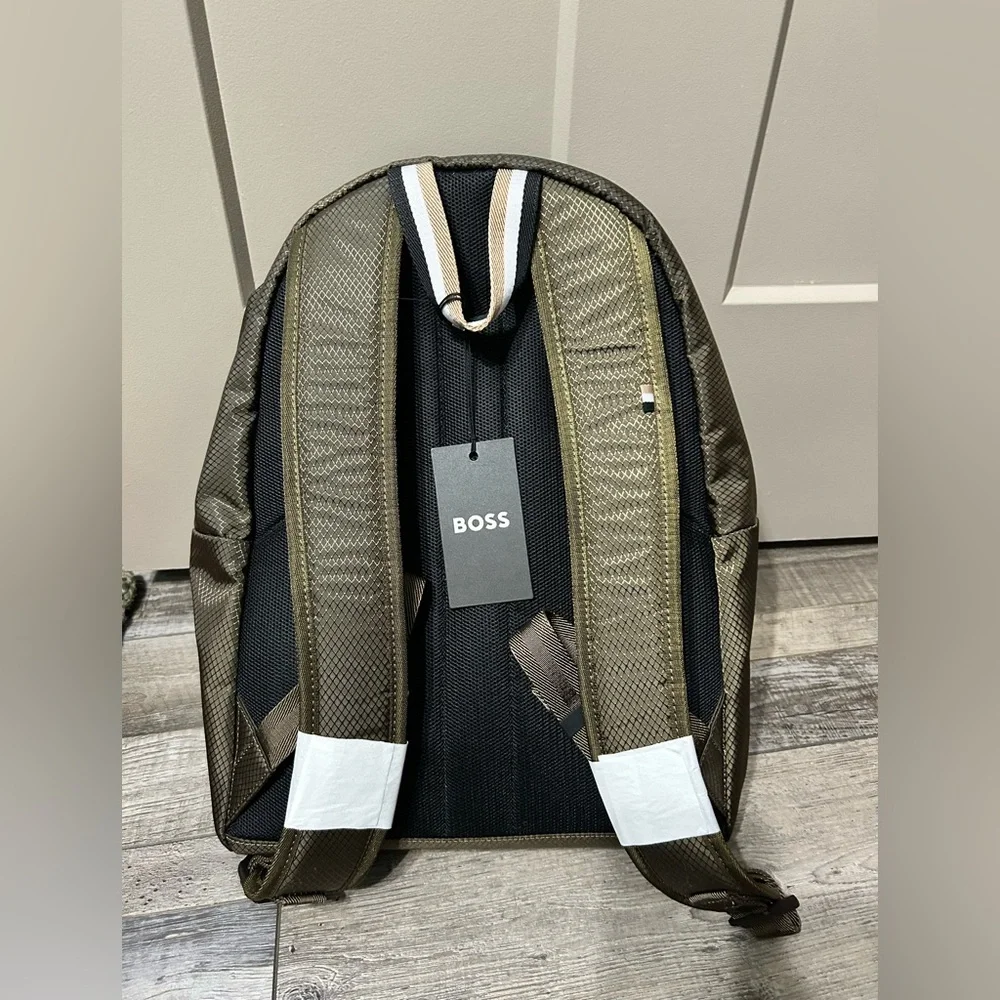 Boss Olive Green Logo Backpack with White Logo